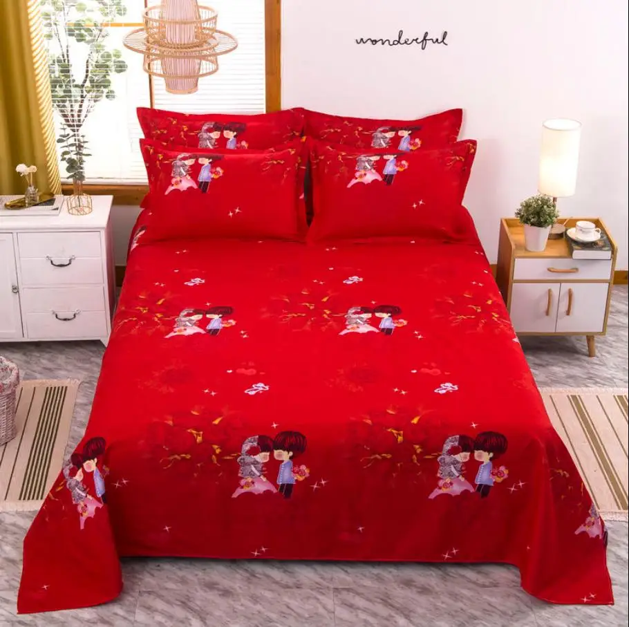 Простыня влюбленных розовая двойной/Queen/King Размеры постельное белье плоский лист