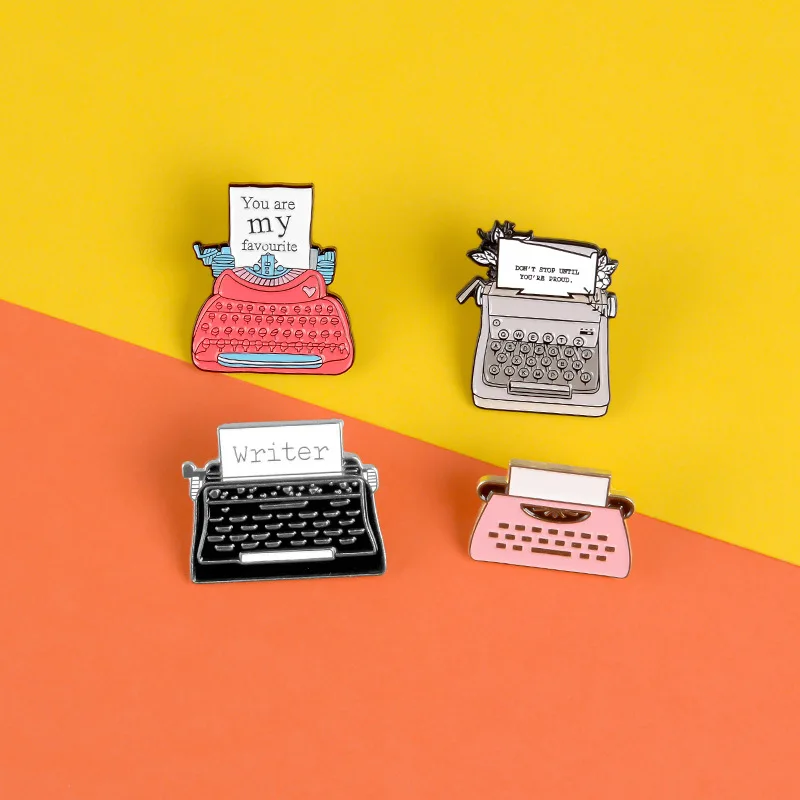 Модная металлическая эмалированная брошь в стиле ретро для пишущей машинки