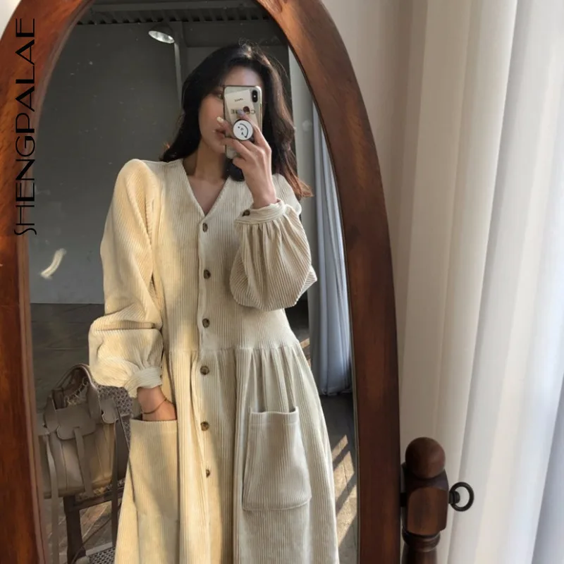 SHENGPALAE 2020 новинка весны 2 цвета рукав фонарик длина по щиколотку элегантное