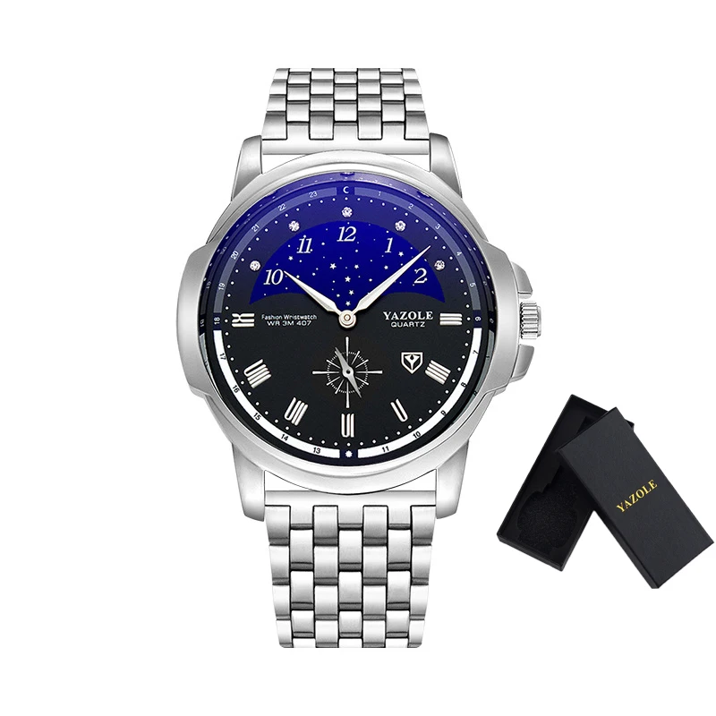 silver black YOZALE часы Мужские лучший бренд класса люкс 30 м Водонепроницаемые кожаные кварцевые часы для мужчин модные мужские часы с коробкой Relogio Masculino - Цвет: silver black