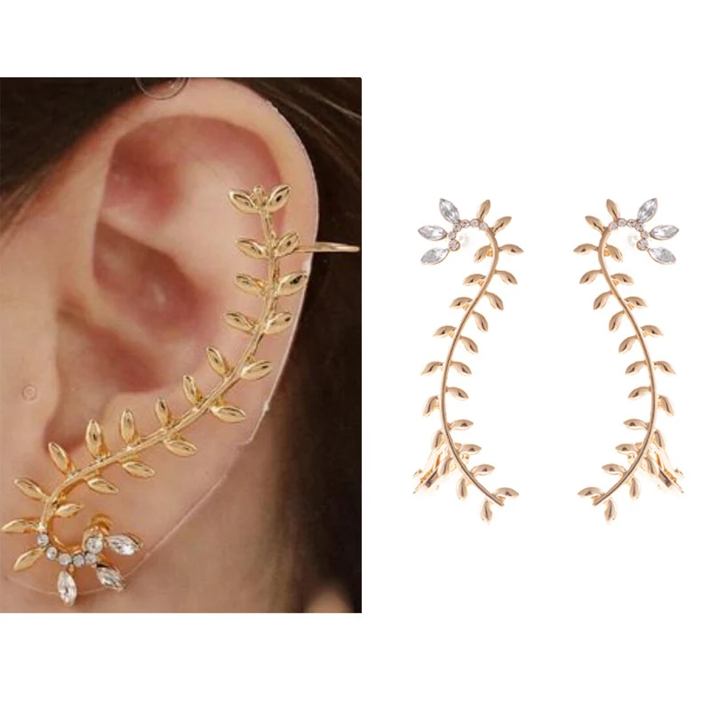 

YWZIXLN Boho Fashion Jewelry Earrings Rhinestone Long Leaf Design Clip Earring Accessories For Women Wholesale E0205