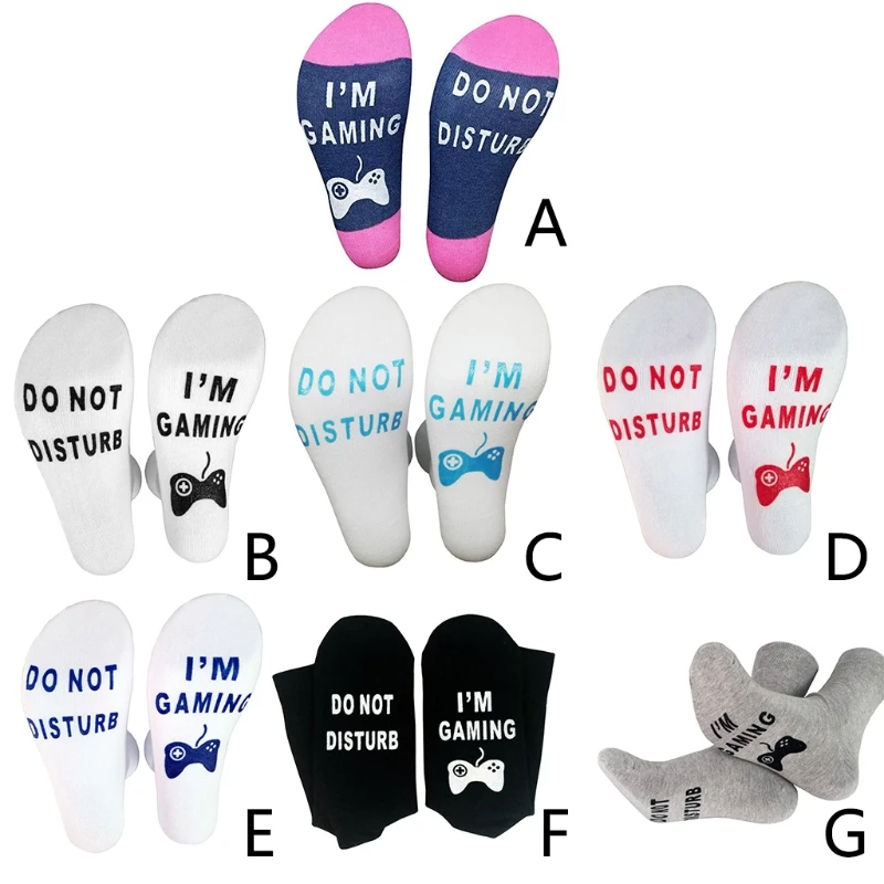 

Men Women Novelty Funny Saying Words Cotton Crew Socks Do Not Disturb Gaming Letters Printed Jacquard Mid Tube Hosiery Gamer Lov