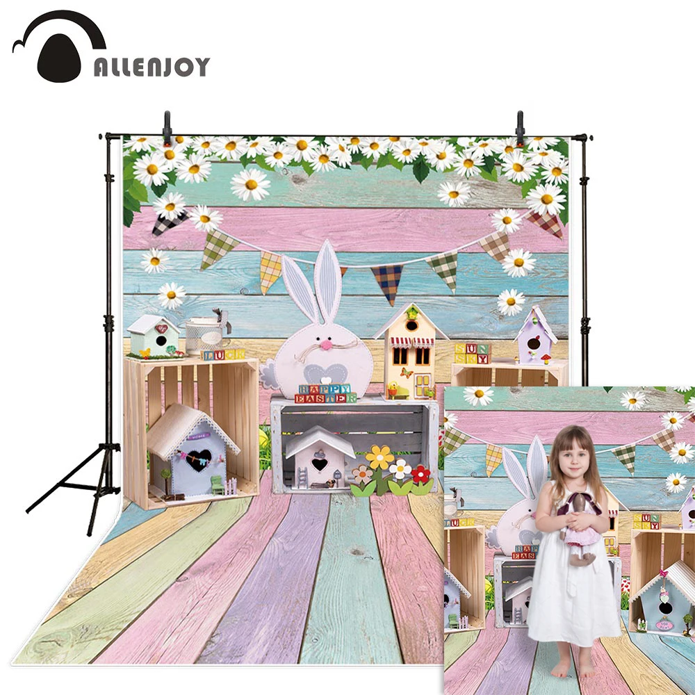 Фон для фотосъемки Allenjoy Пасхальный кролик красочная деревянная стена цветок