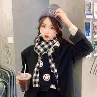 2021 winter luxury fashion warm long knitted scarf shawl womens mens japan korea thick smiley black wool scarves wrap ladies