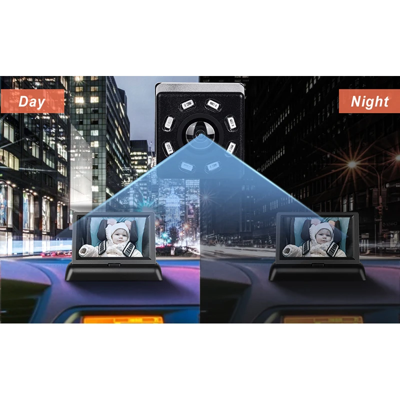 Kopen Auto Camera Kind Baby Achteruitrijcamera Pak Systeem Auto Babyfoon 4.3 Inch Folding Monitor Achteruitrijcamera