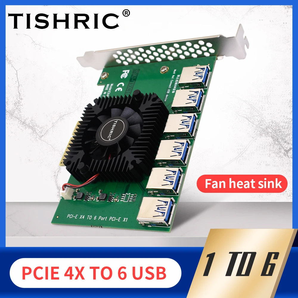 

TISHRIC 4X To 6 USB 3.0 Port Expansion Card PCIE Express Riser Multiplier Slot 4x Riser 009s Converter For BTC Miner Mining