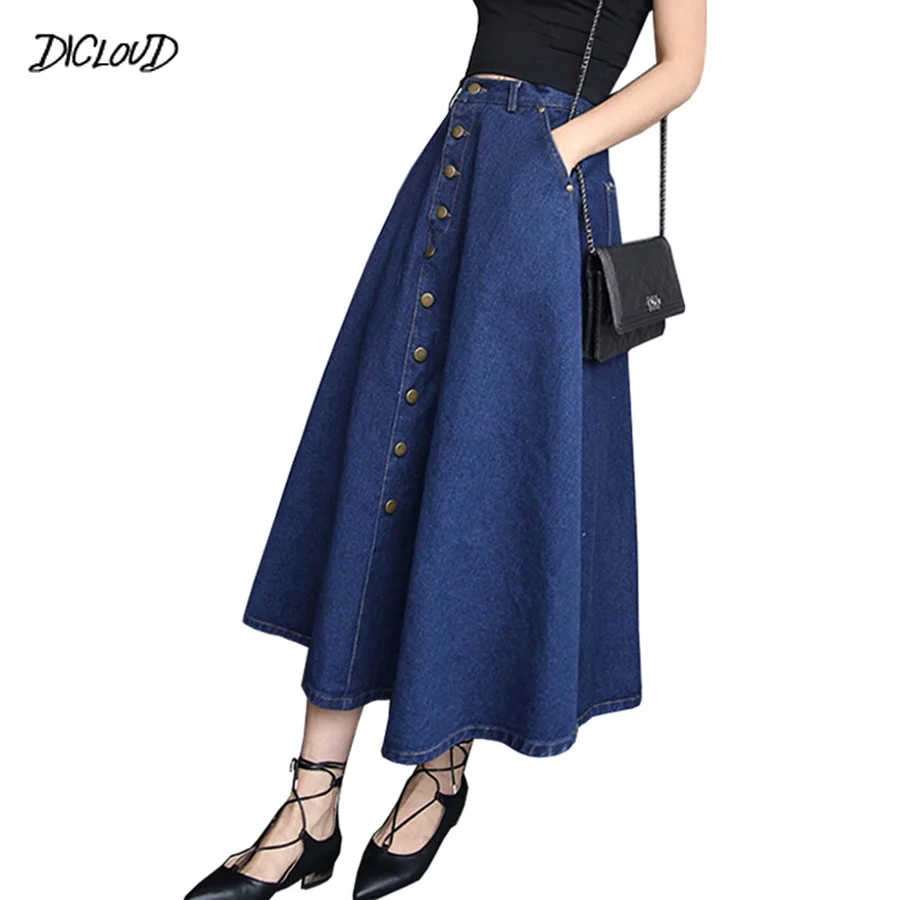 DICLOUD из джинсовой ткани Юбка для девочек Украшенные кнопками Длинная юбка женщин