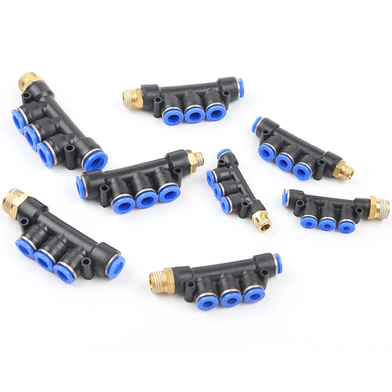 

PKD 5 Way Air Pneumatic Fitting 4mm 6mm 8mm 10mm Hose Male Thread 1/8" 1/4 3/8 1/2 Fittings Pipe Quick Connectors