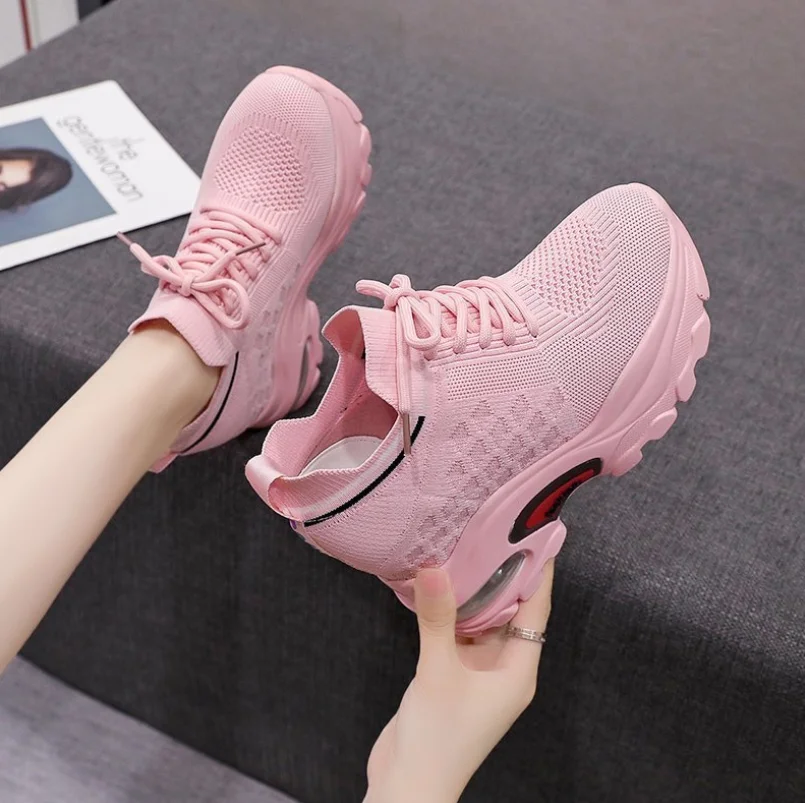 

2021 Woman Fashion Platform Sneakers Wedge Shoes For Women 8.5cm Height Increasing Ladies Walking Lace Up Casual Shoes