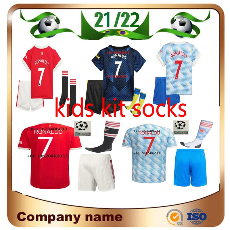 Fast shipping 2021 2022 7 Ronaldo SANCHO B. Ferrands United Best quality kids kit socks home away 21-22 Manchester shirt + patch