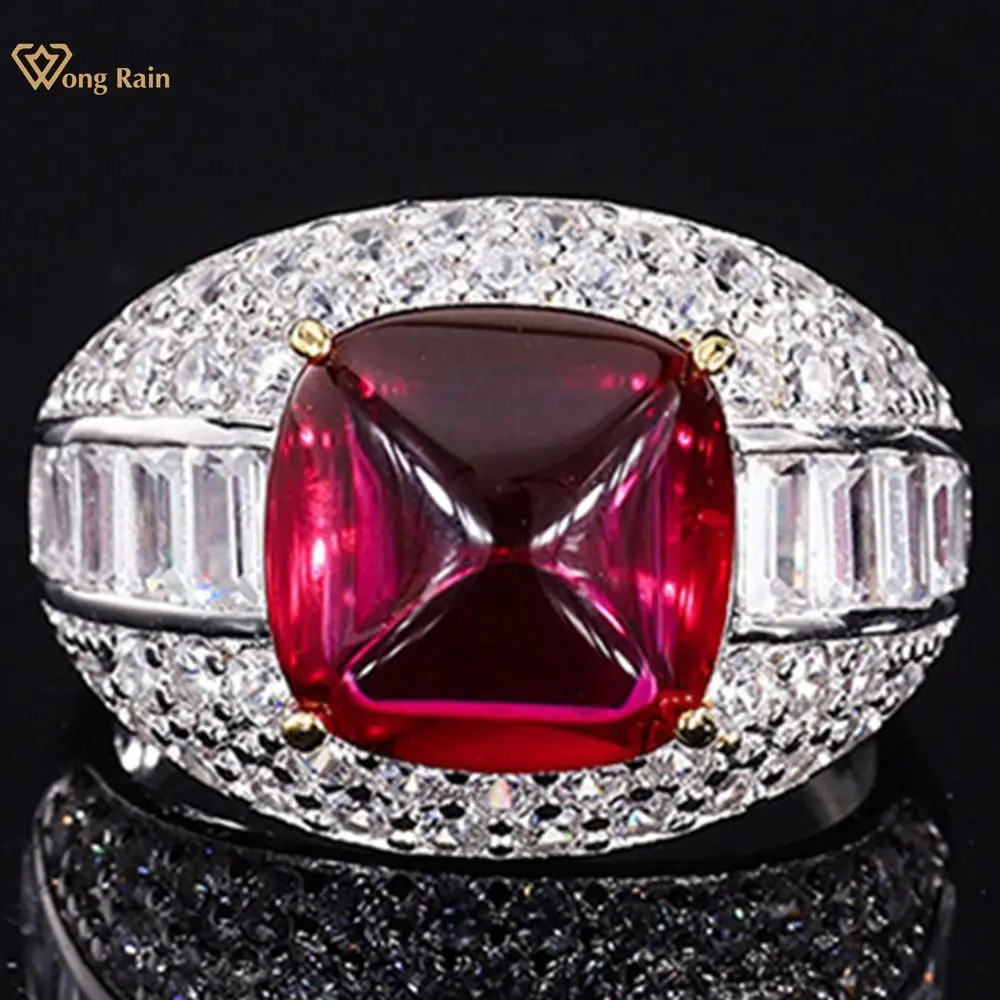 

Wong Rain винтажное 925 пробы Серебряное 10*10 мм рубиновое обручальное кольцо Moissanite, ювелирное изделие в богемном стиле