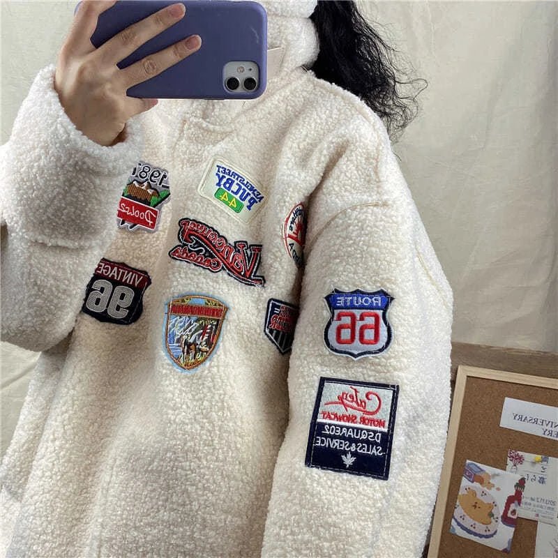 

Luck A Vintage Winter Lamb Wool Thick Coat Casual Street Faux Fur Thick Coat Women Lamb Fur Jacket Korean Plus Size Outwears