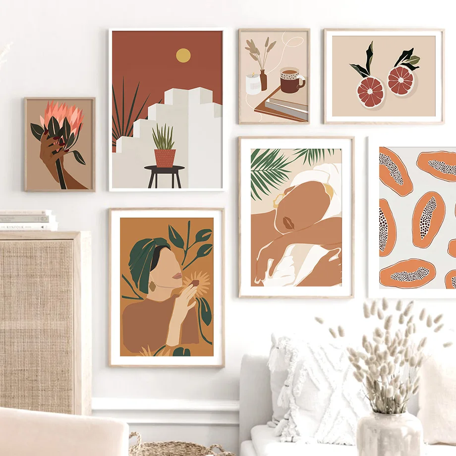 

Abstract Minimalism Girl pineapple Peach Wall Art Canvas Painting Nordic Posters And Prints Wall Pictures For Living Room Decor