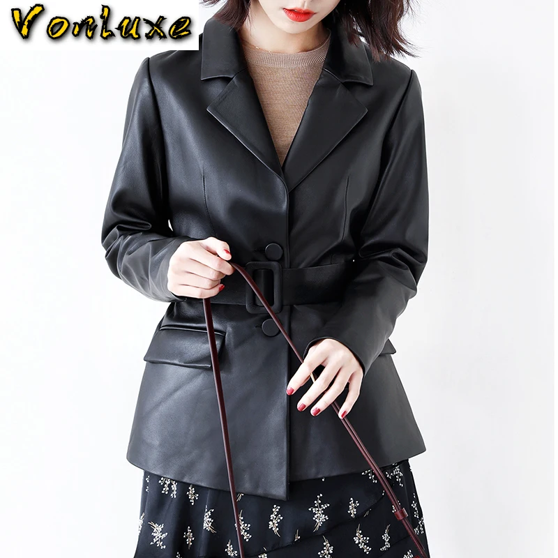 Женский приталенный Блейзер из искусственной кожи черный элегантный пиджак