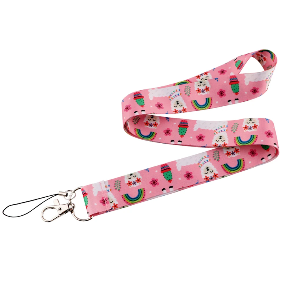 

JF861 Cute Alpaca Pink Lanyard Keychain Lanyards for Key Badges ID Cell Phone Rope Neck Straps Accessories Gifts