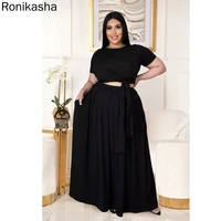 ronikasha womens plus size 2 piece dress outfits short sleeve bandage wrap empire crop tops and skirt sets