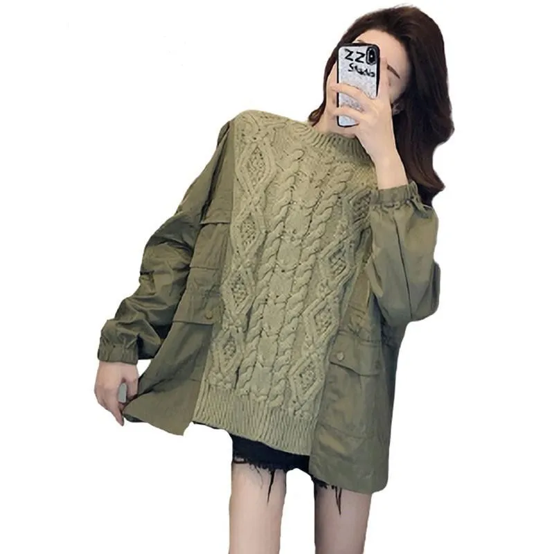 

Новинка 2020, Модный женский свитер в стиле пэчворк, вязаный свитер с имитацией двух рядов, Свободные повседневные длинные пуловеры, модные же...