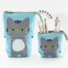 Пенал для карандашей Kinbor, с изображением мультяшного милого кота, качественный, гибкий, большой емкости, органайзер для канцелярских принадлежностей, подарок для детей