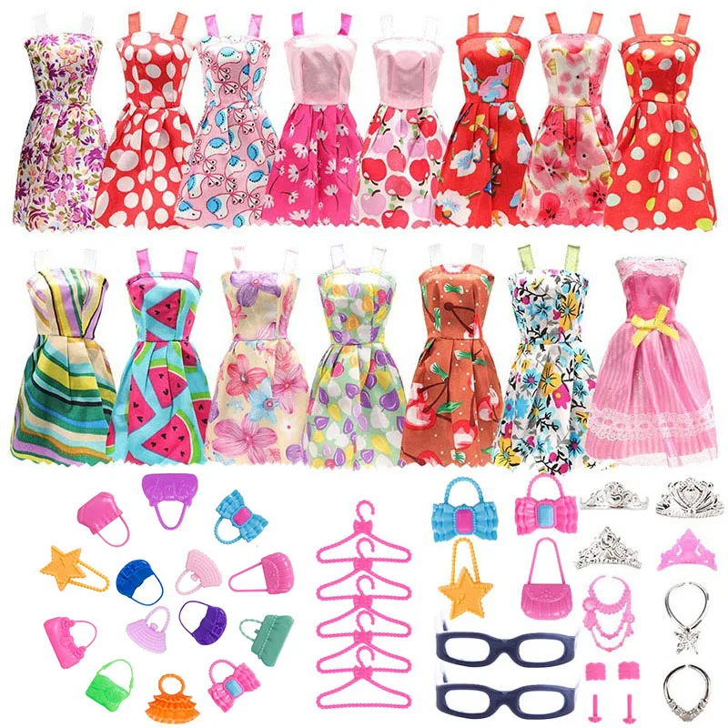 

Random 1 Set Doll Accessories for Barbies Doll Shoes Boots Mini Dress Handbags Crown Hangers Glasses Doll Clothes Kids Toy 12''