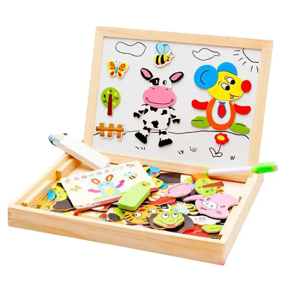 8 видов стилей деревянная Магнитная игра головоломка животные Тигр кролик доска