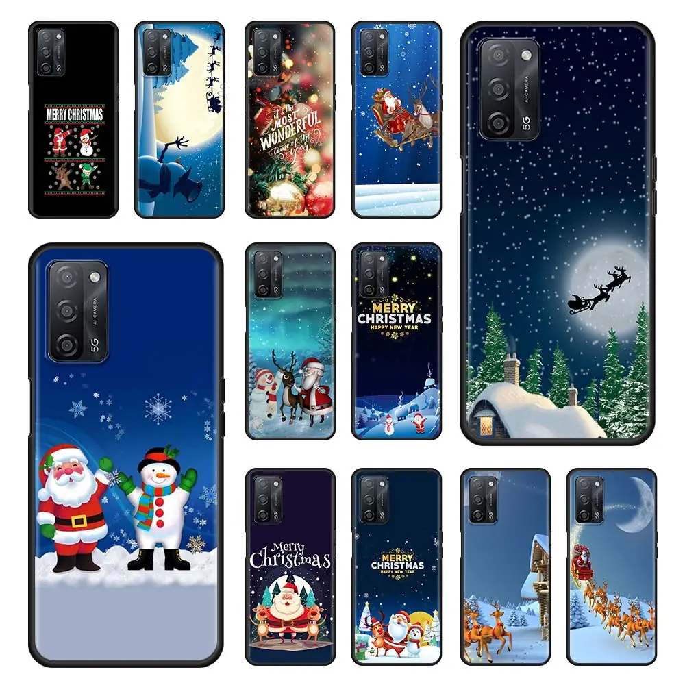 

Christmas Santa Claus Phone Case For Oppo A53 A93 A52 Find X2 Lite Reno4 Reno6 Pro A94 A74 A55 A7 A95 K9 Black Soft Cover