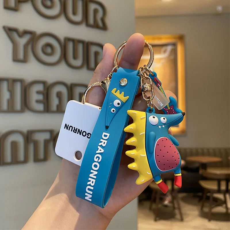 

New Fashion Cute Crocodile Leather Bag Car Keychain Plastic Soft Rubber Doll Pendant Key Holder Ring Accessories Jewelry gift