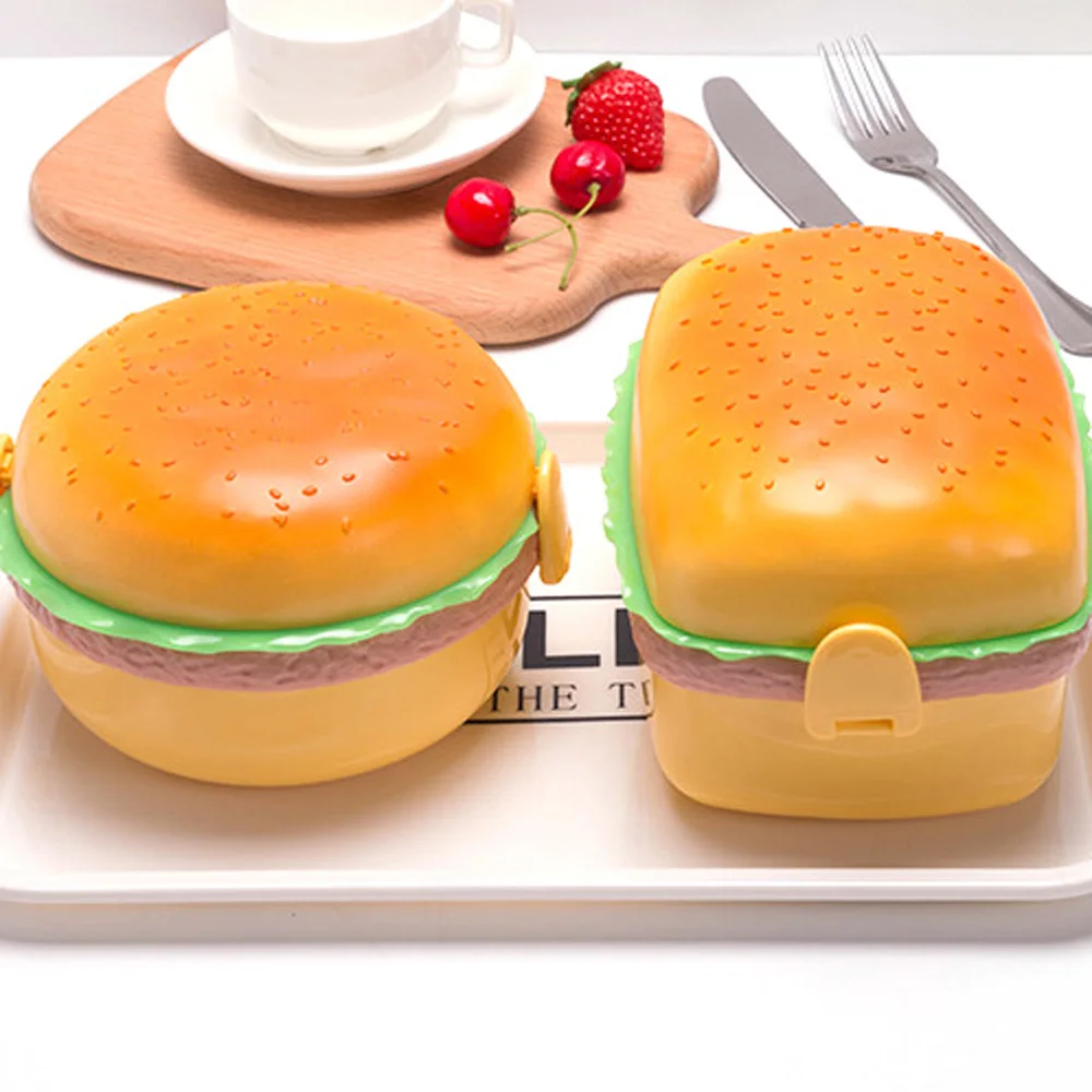Милый двухуровневый Ланч бокс с гамбургером для детей студентов офиса ланч
