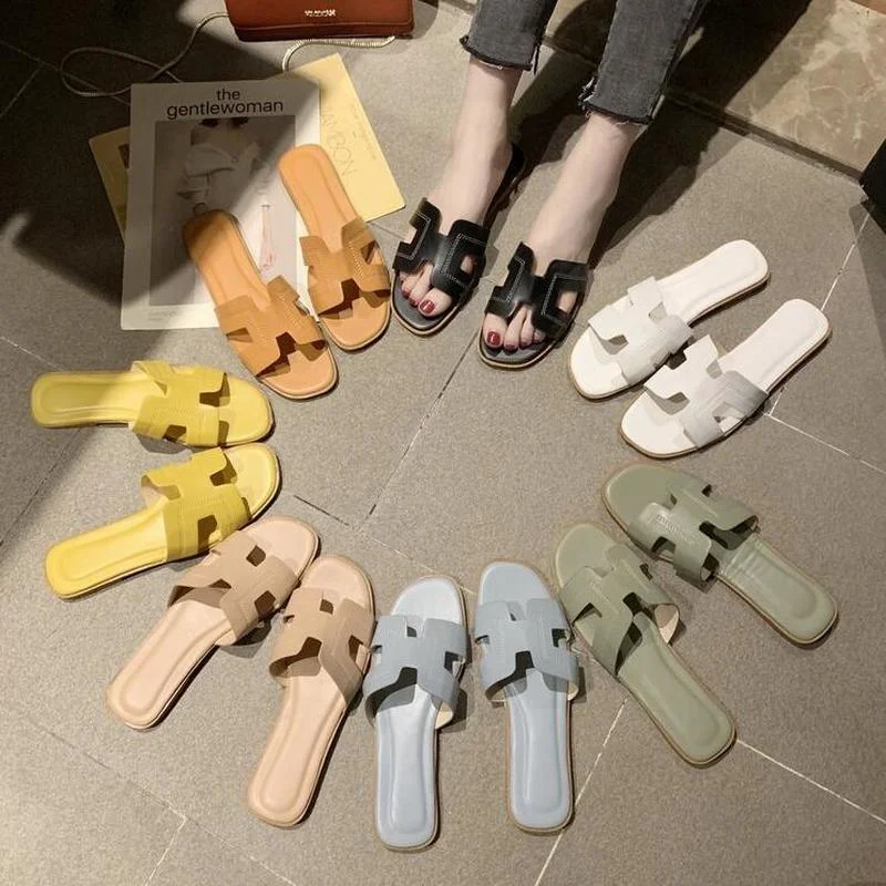 

New Style Slippers Women Summer Fashion Outer Wear Flat Beach Shoes Comfortable One-word Sandals and Slippers Women's Shoes