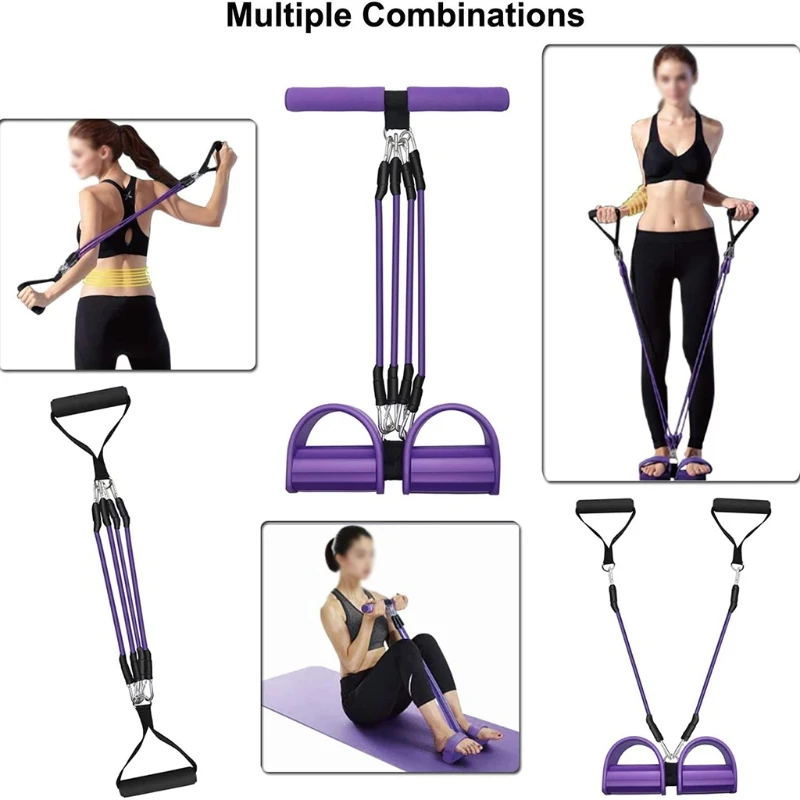 

Pedal Resistance Band 4-Tube Elastic Pull Rope Sit-up Equipment Leg Stretching 87HF