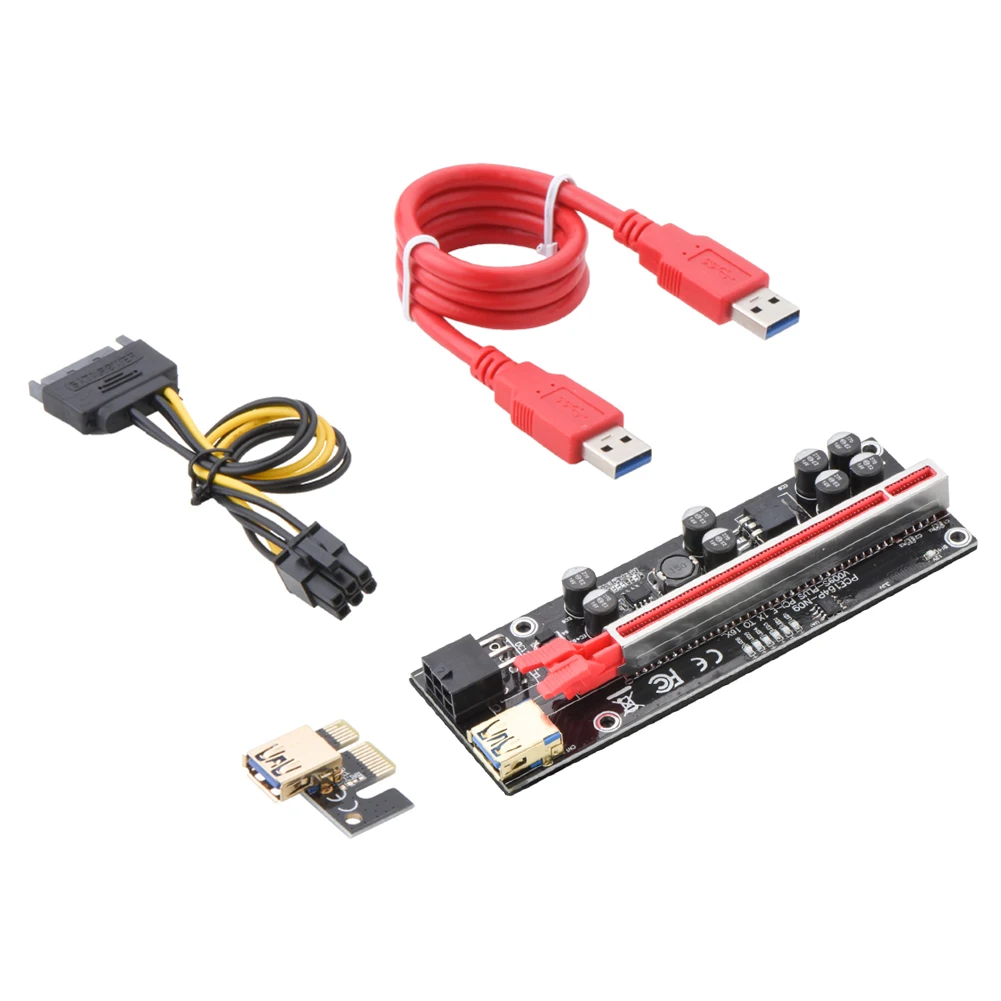 

Newest VER010 USB3.0 PCI-E Riser VER 010S PLUS PCI Express 1X 4x 8x 16x Extender pcie Riser Adapter SATA 15Pin to 6Pin Power