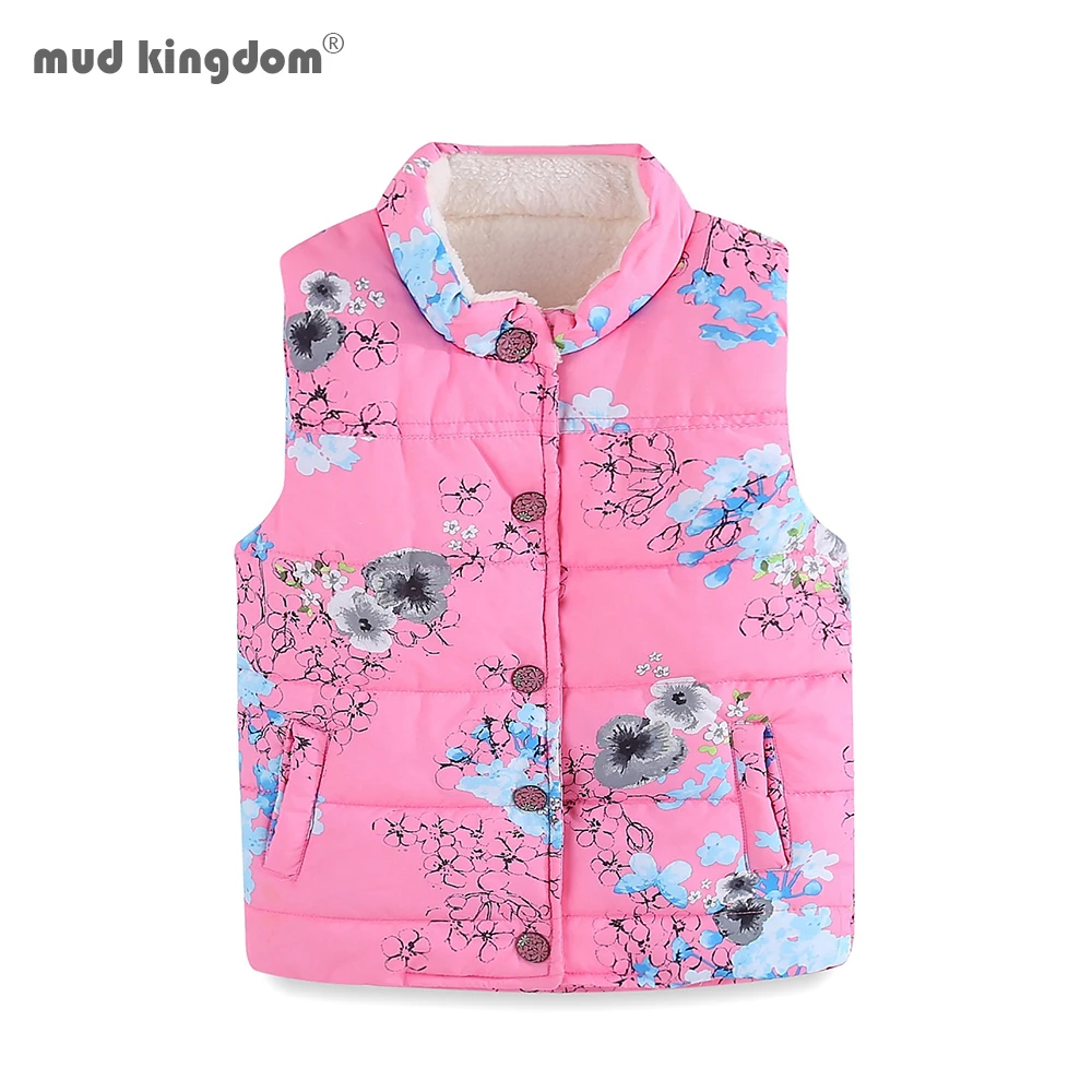 Зимняя жилетка для маленьких девочек с флисовой подкладкой и цветочным