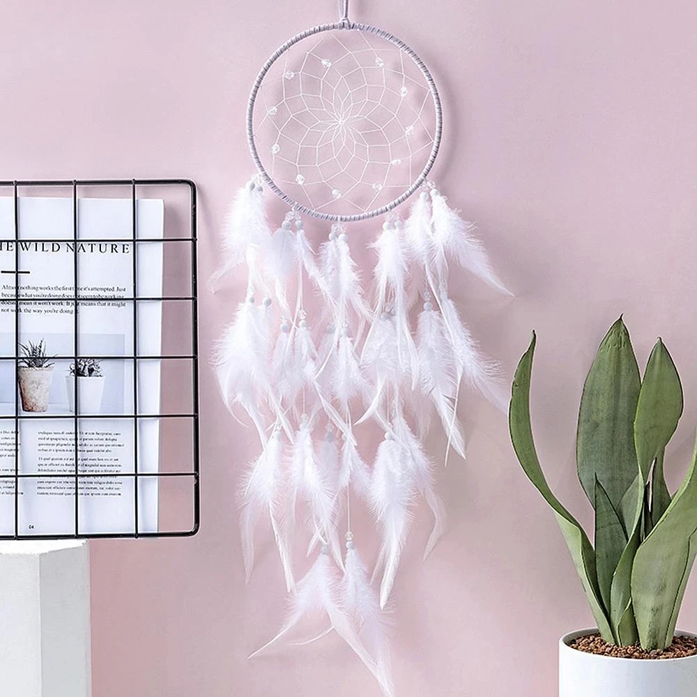 

National Heart Dream Catcher Feather Ornaments Lace Ribbons Feathers Wrapped Lights Girls Room Decortion Dreamcatcher