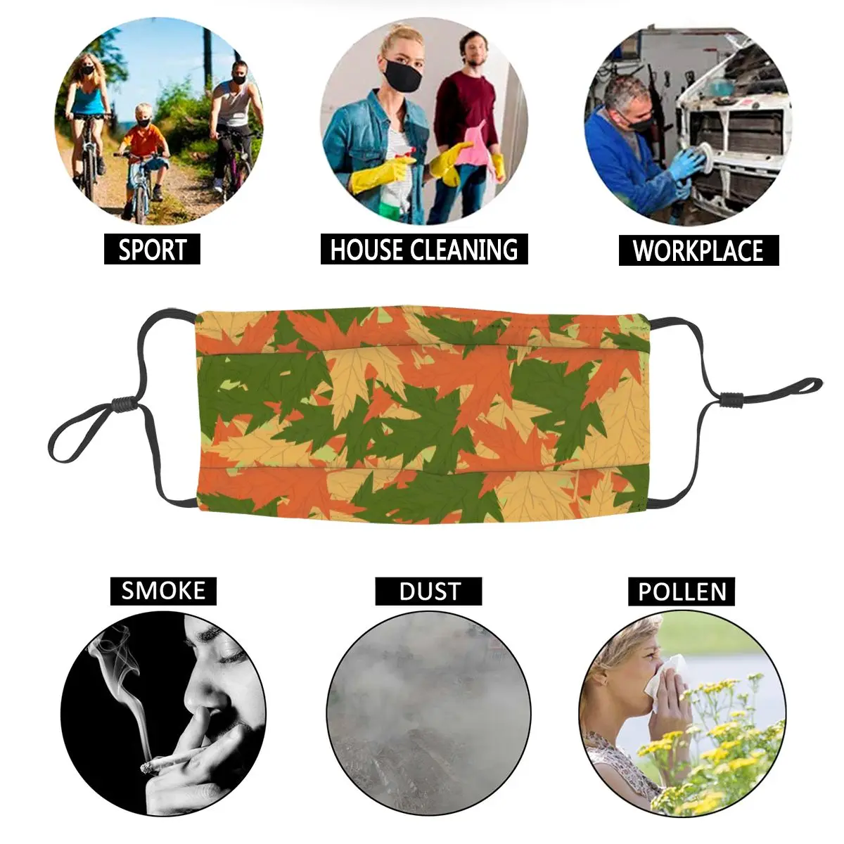 

Maple Leaves Adult Non-Disposable Mouth Face Mask Anti Haze Smog Dust Mask Wind Protection Mask Respirator Mouth Muffle