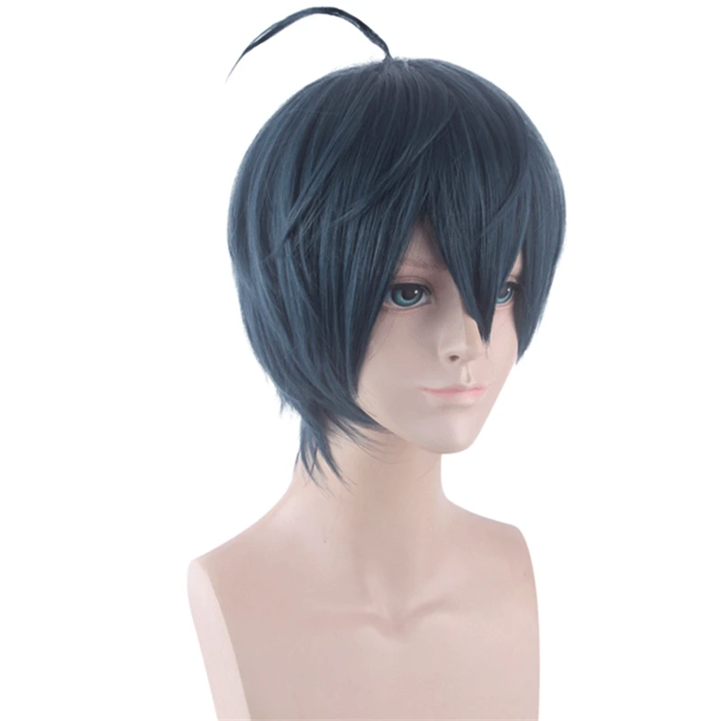 Cos Gift 30cm Danganronpa: Trigger Happy Havoc Cosplay Saihara Shuichi Role Playing Wigs Halloween Ink Blue Mixed Color Wig |