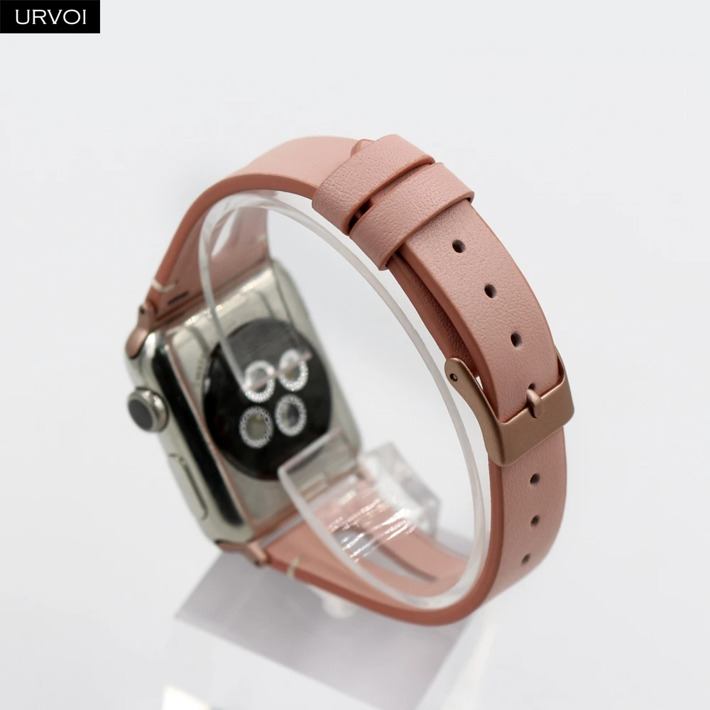 Ремешок URVOI женский кожаный для apple watch series 8 7 6 SE 5 4 3 браслет iwatch 41 45 мм с Т-образным