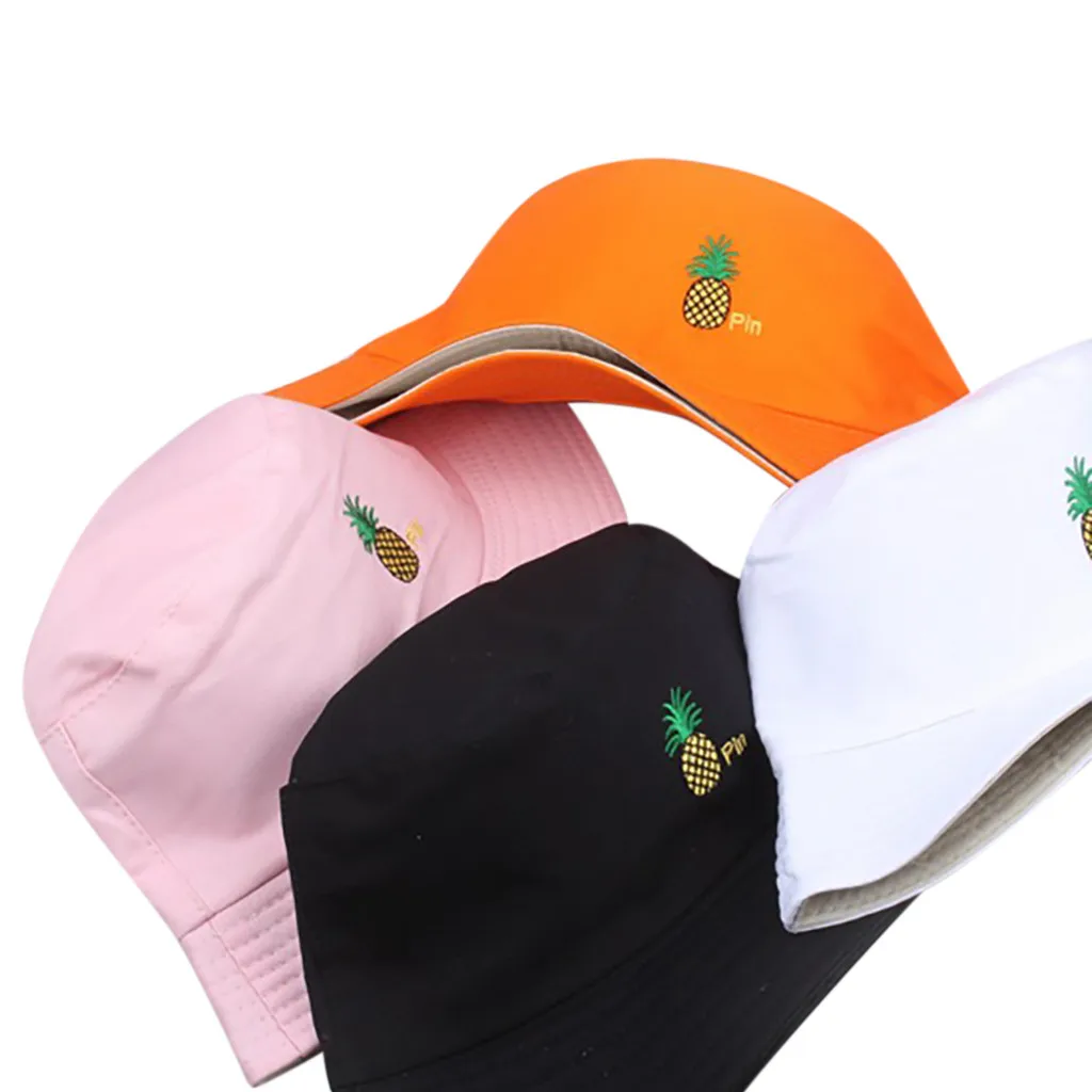 

Unisex Outdoor Sun Hat Pineapple Print Bucket Hat Cartoon Cute Hip Hop Fishermen Cap Women Men Sunscreen Fishing Bob Hats