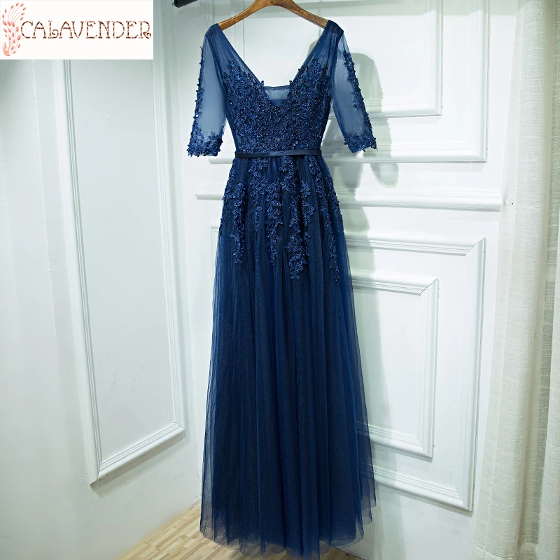 

Cheap Evening Dresses for Women A-Line V-Neck vestido elegante Lace Appliques Sash Bodice Pearls Beaded Rehearsal Dinner Dress