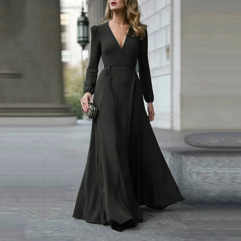 

Sexy Boho Solid Dresses For Women Y2K Elegant Bandage V-neck Beach Party Long Robes Vestidos Fashion Summer Midi Dress 2021