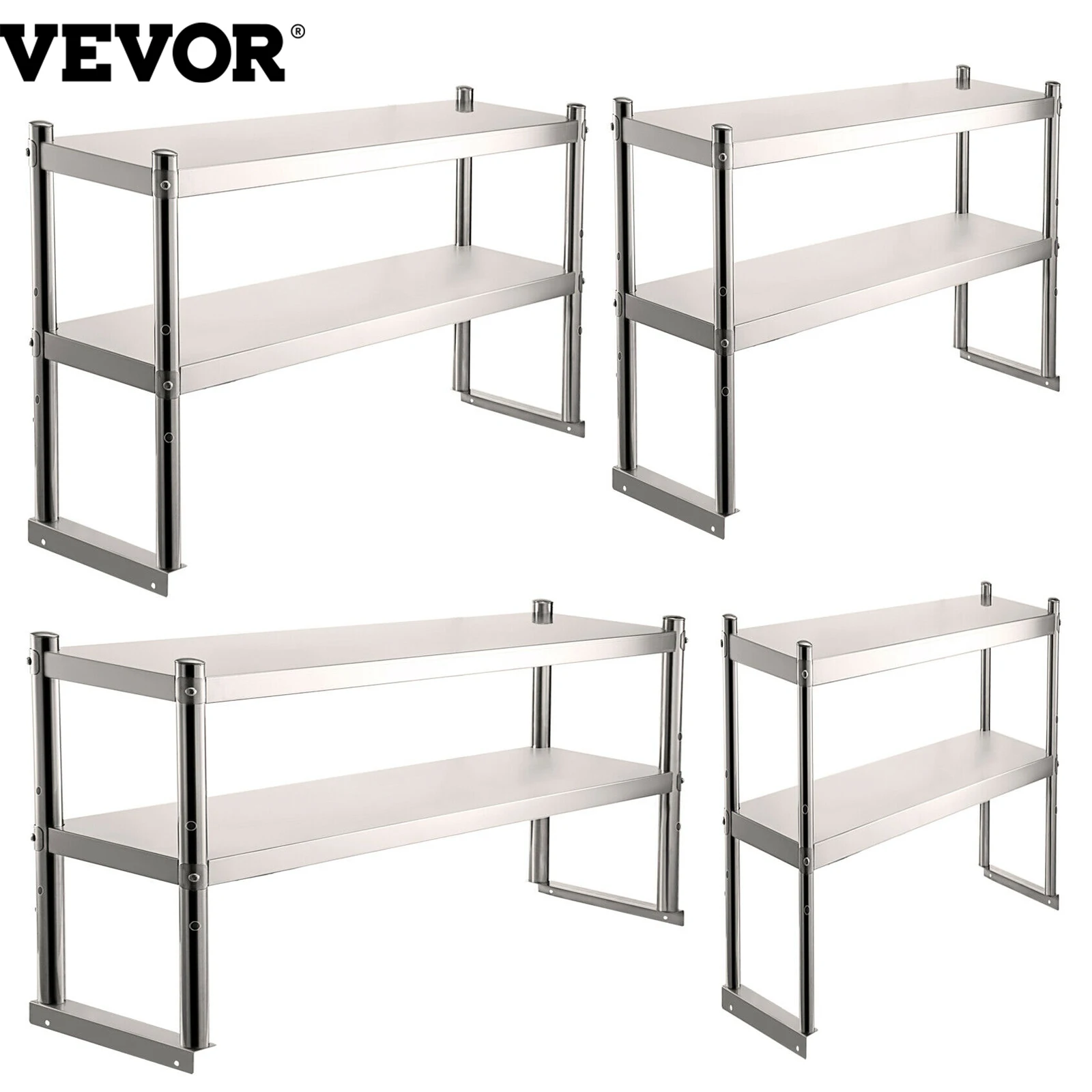 

VEVOR Stainless Steel Kitchen Work Table Professional 7 Types Double Overshelf Adjustable Lower Shelf Use for Home Commercial