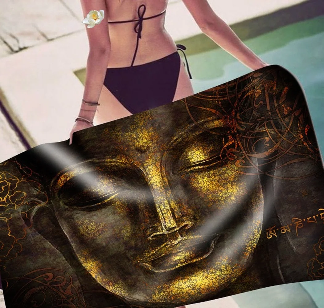 Пляжное полотенце для взрослых прямоугольное буддийское семейное пляжное