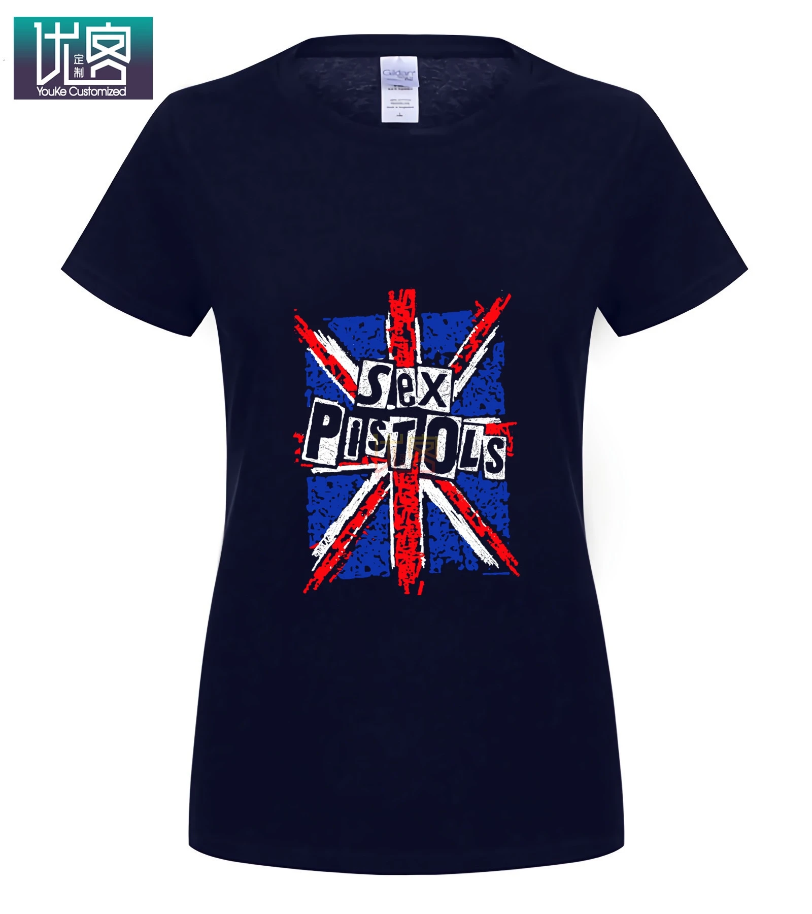 Sex Pistols Union Jack Женская Футболка-Черный удивительный короткий рукав Уникальный Повседневный короткий рукав Топ Хлопок Футболка подарок - Цвет: Women Navy