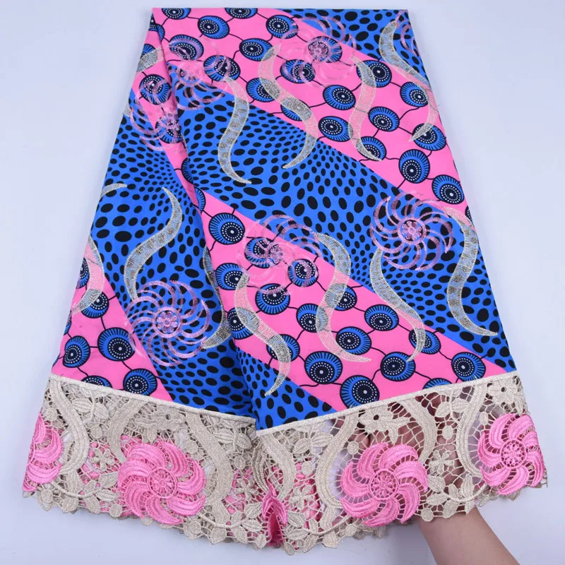 New Nigerian Printing Styles Wax Guipure Lace Fabric Embroidered Material Wax Cord Lace Fabric A1295