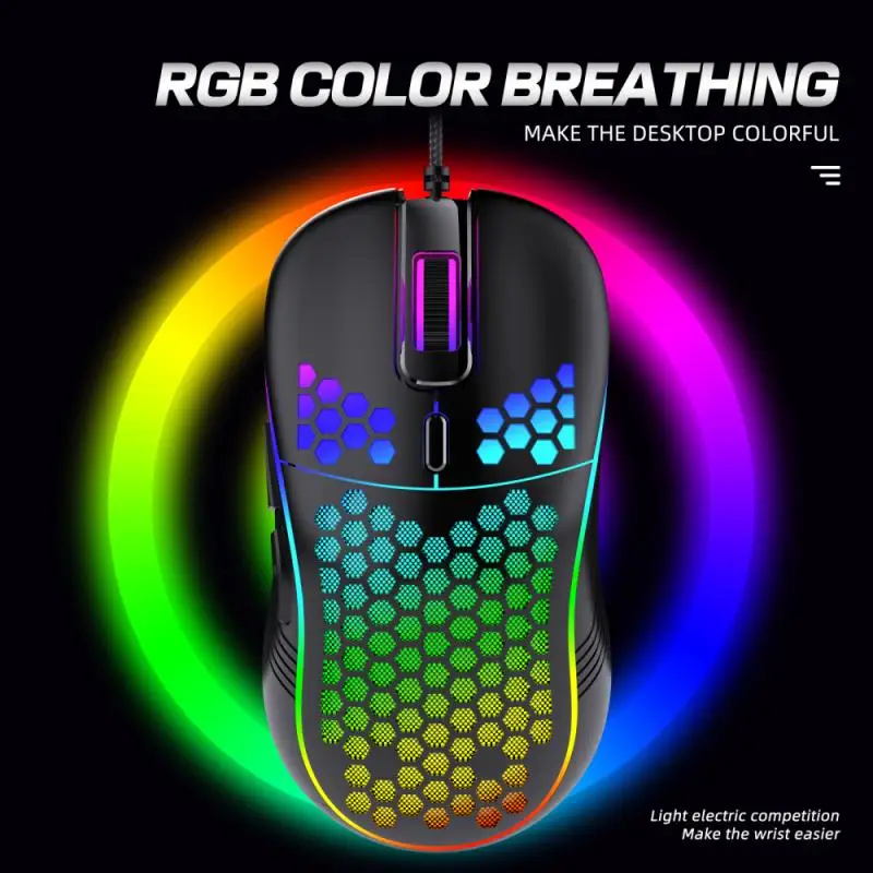 

Мышь игровая легкая, 7200DPI, RGB, с сотовым покрытием