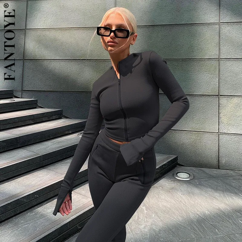 Женский комплект из двух предметов FANTOYE повседневный эластичный Топ на молнии с