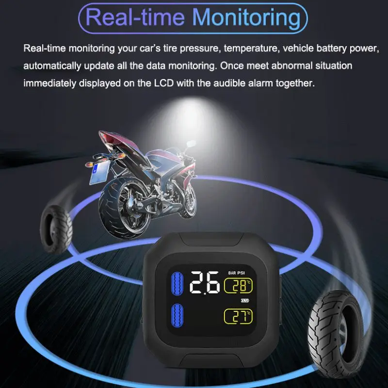 Водонепроницаемый Мотоцикл tpms датчик давления в шинах в режиме реального времени беспроводной мини внешний/внутренний датчик система контроля давления в шинах