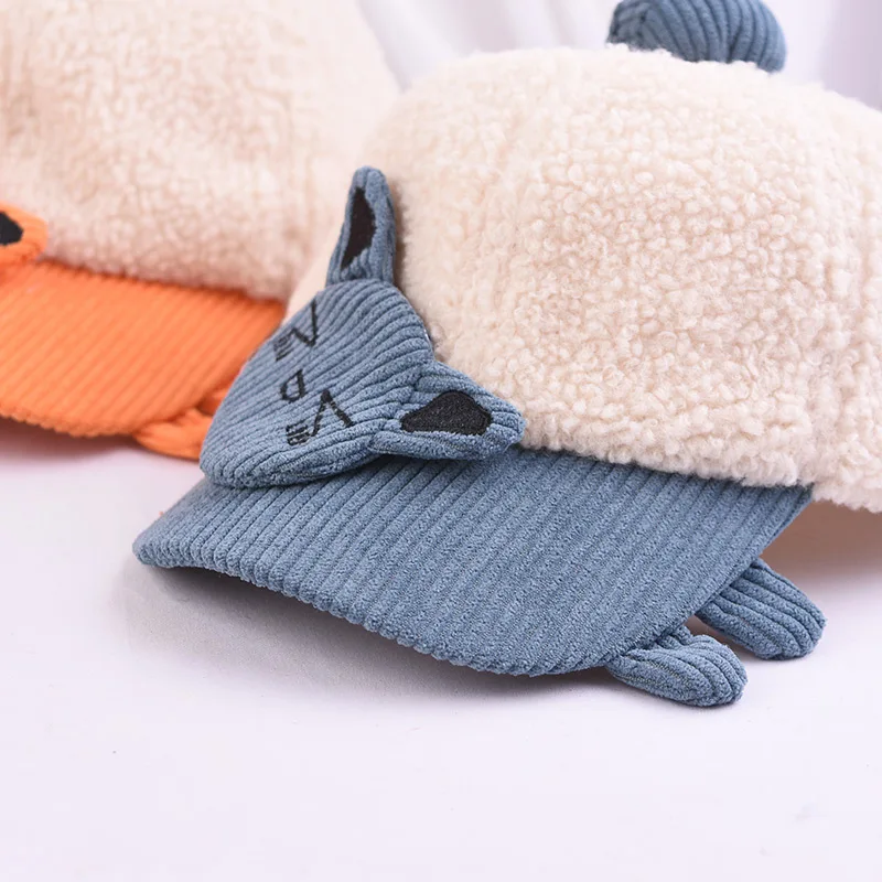 Hats For Child Winter New Korean Version of Cartoon Cat Baseball Cap Teddy Cashmere Warm Cap Boys Cotton Outdoor Hats
