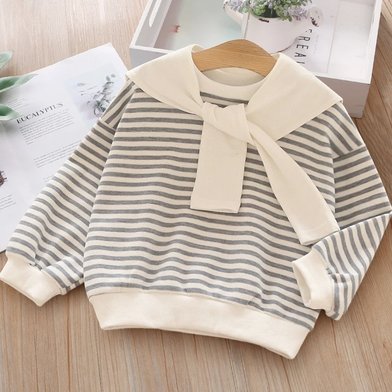 

Kids Boys Sweatshirts 2020 Spring Clothing Baby Girls Navy Style Hoodies Children Stripes Versatile Tops Baby Boy Outfit