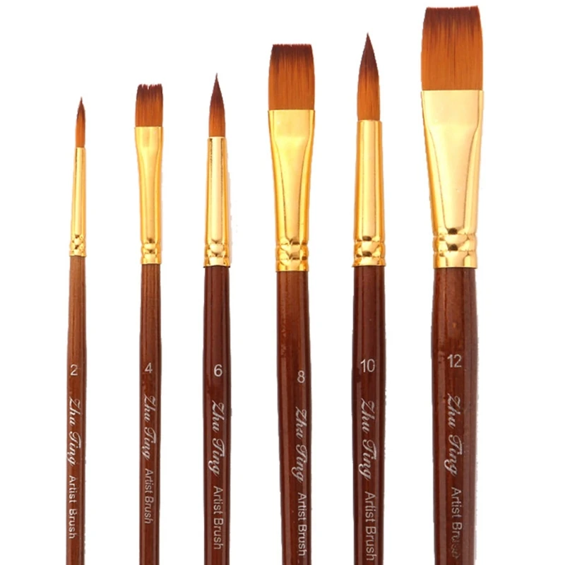 

2021 New 6 Pcs/Set Watercolor Oil Acrylic Artist Paint Brushes Nylon Hair Painting Brush