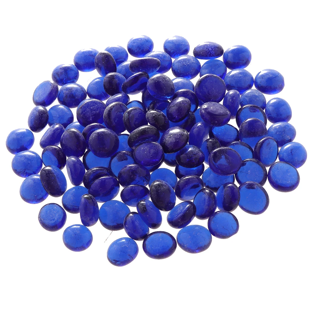 

100Pcs Glass Stone Clear Marbles Fish Tank Pebbles Flat Bottom Round Top Features Florist Supplies Dark Blue