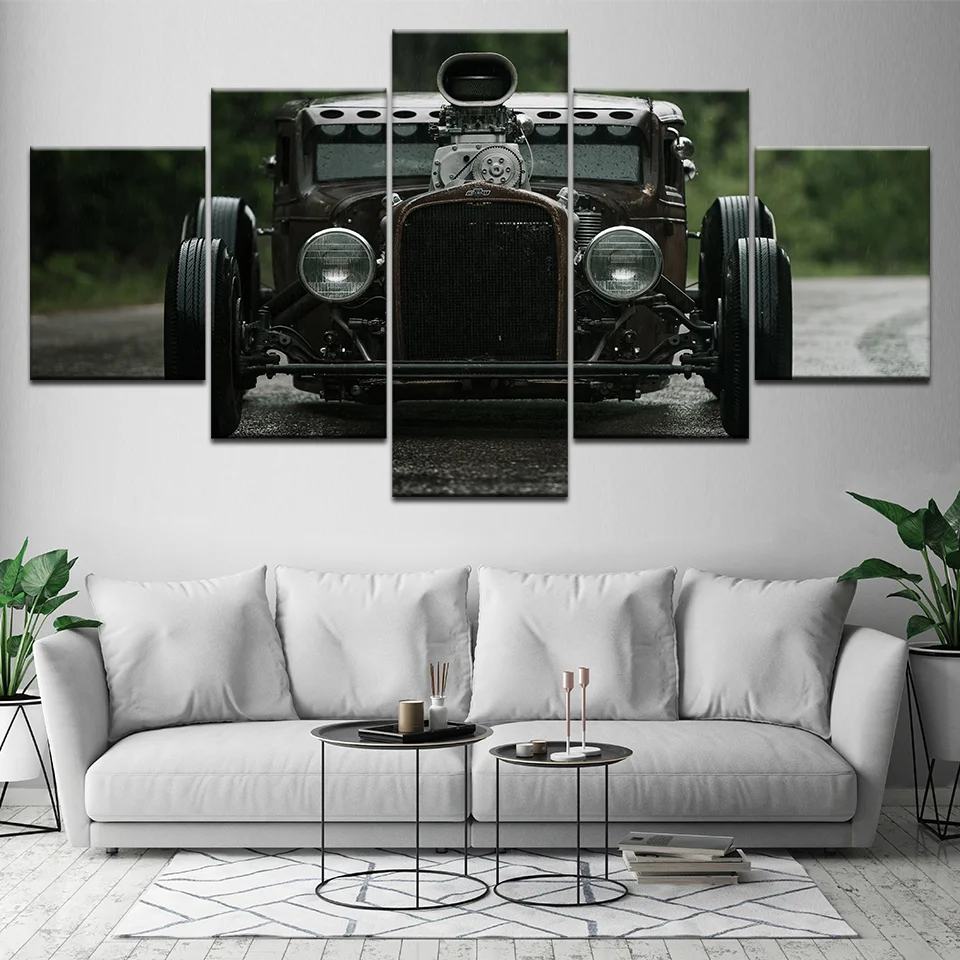 

Wall Art Canvas Painting Modular Pictures 5 Piece Classic Antique Vintage Car Poster HD Prints Home Decoration For Bedroom